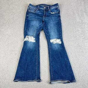 AMERICAN EAGLE Kick Boot Jeans Womens 6 X Short Blue Mid Rise Distressed 29 x 27